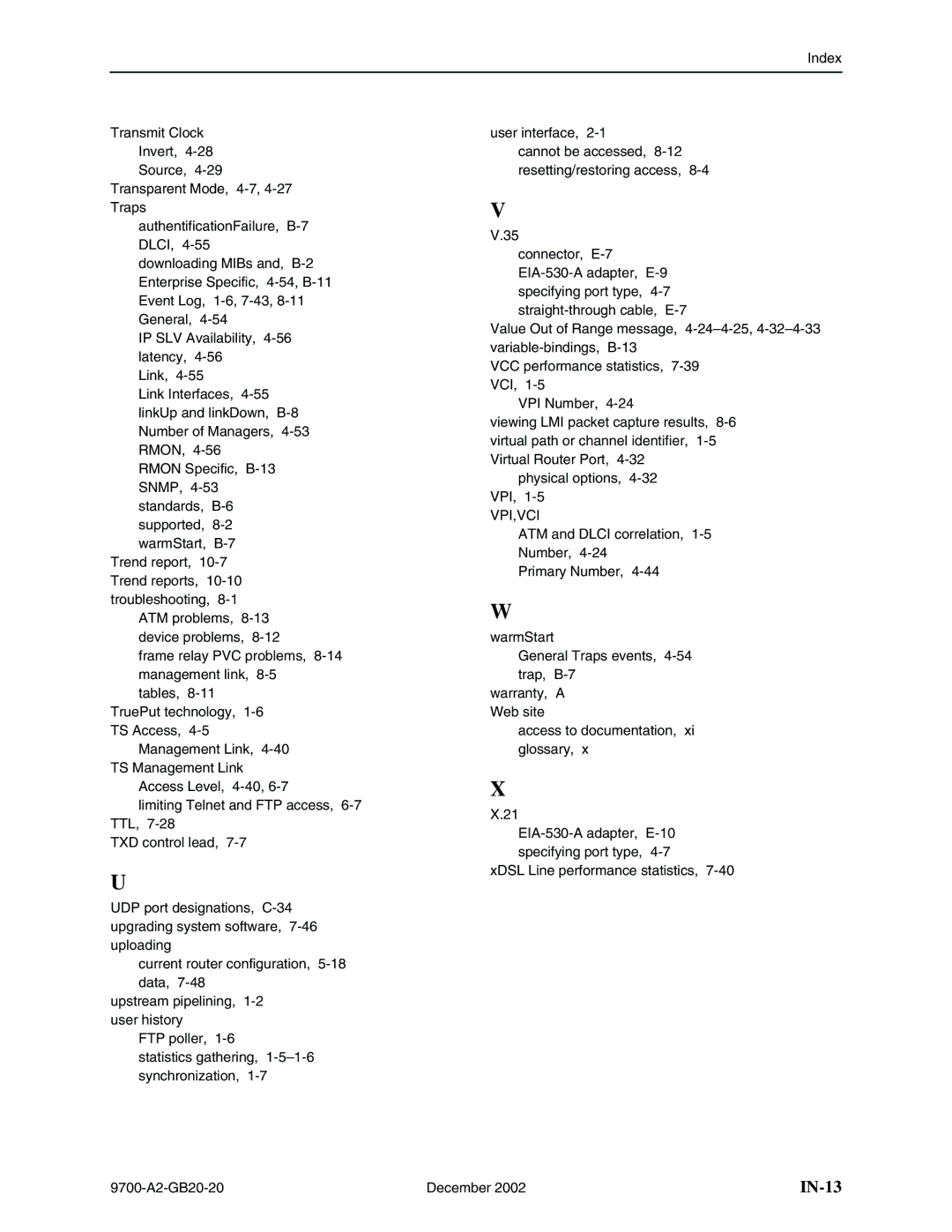 Paradyne 9720, 9788 manual IN-13 