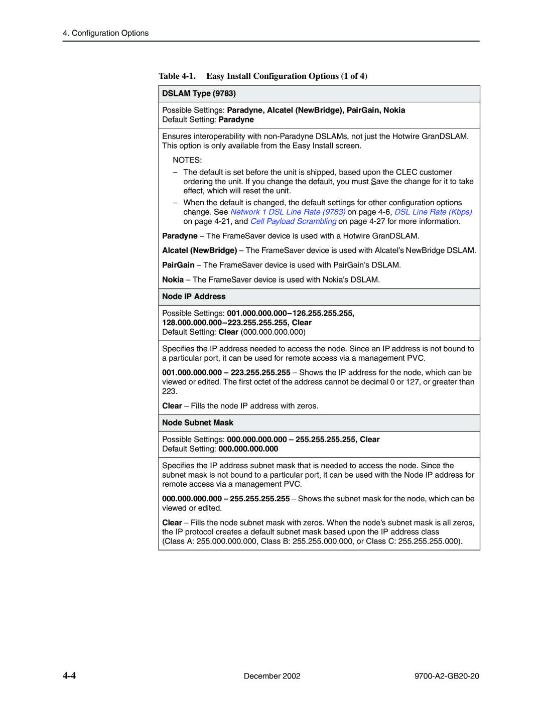 Paradyne 9788, 9720 manual Easy Install Configuration Options 1 