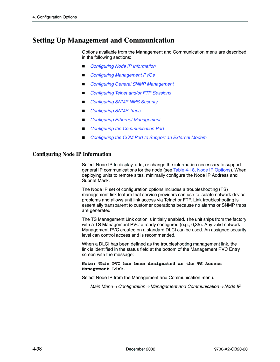 Paradyne 9788, 9720 manual Setting Up Management and Communication, Configuring Node IP Information, Management Link 