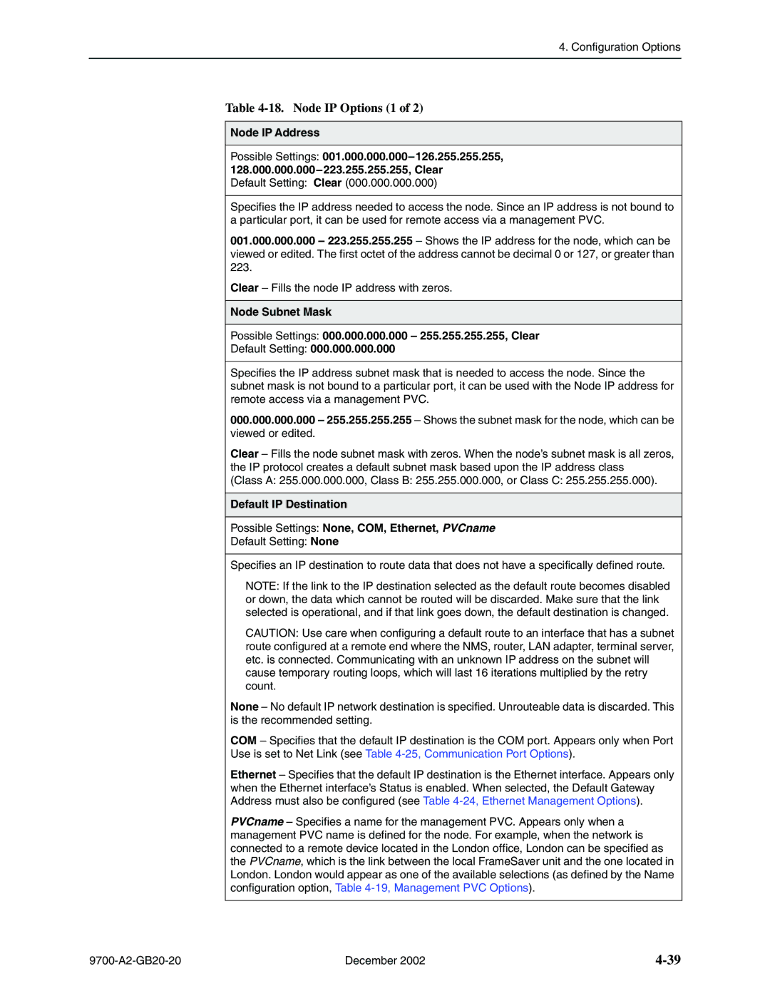 Paradyne 9720, 9788 manual Node IP Options 1 