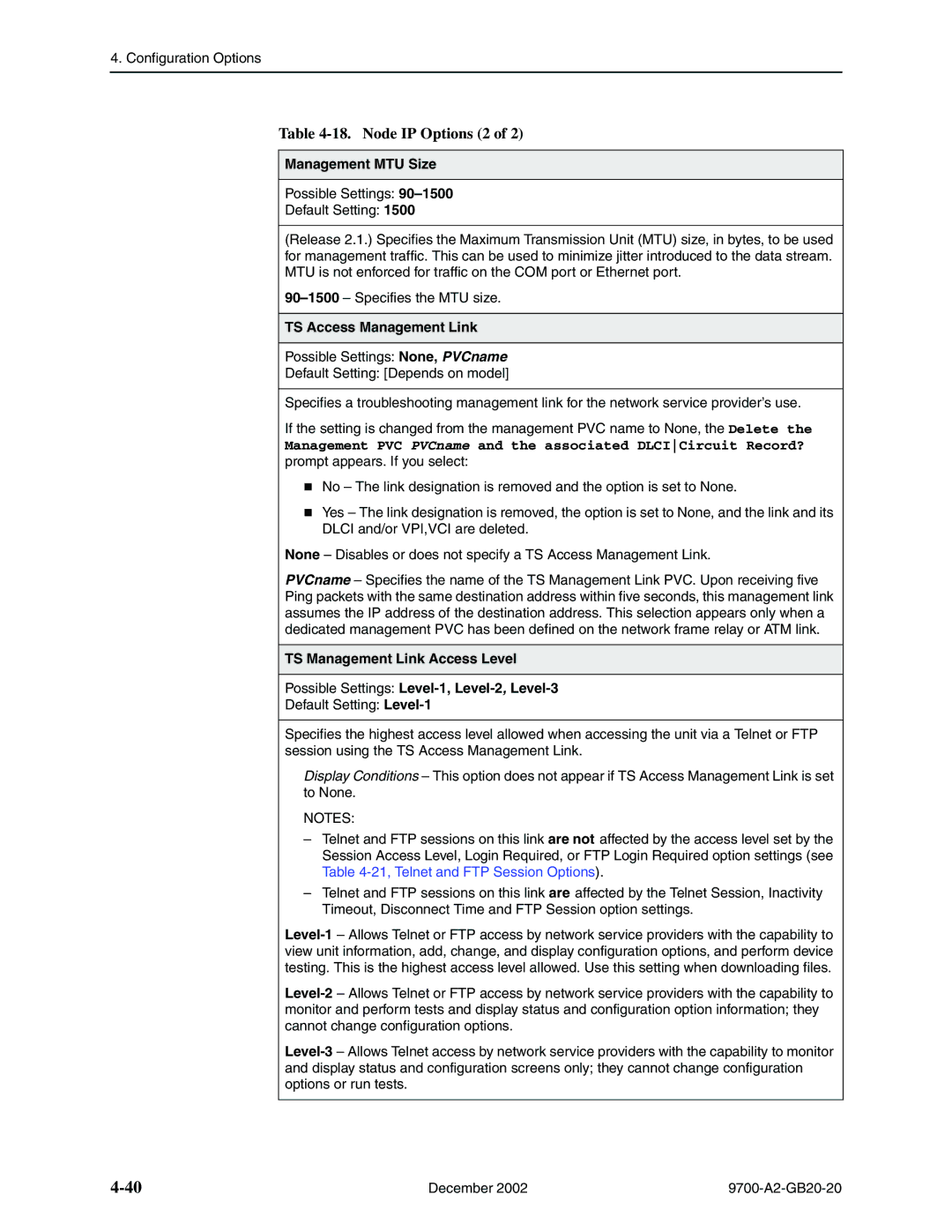 Paradyne 9788, 9720 manual Node IP Options 2, Management MTU Size, TS Access Management Link 