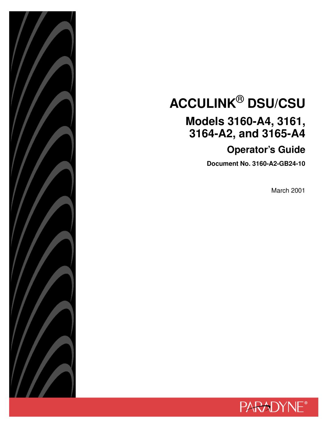 Paradyne 3160-A4, and 3165-A4, 3161 manual Acculink DSU/CSU 