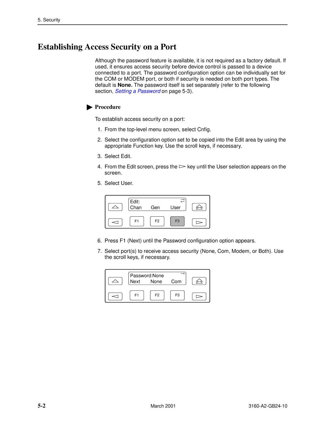 Paradyne 3161, and 3165-A4, 3160-A4 manual Establishing Access Security on a Port 