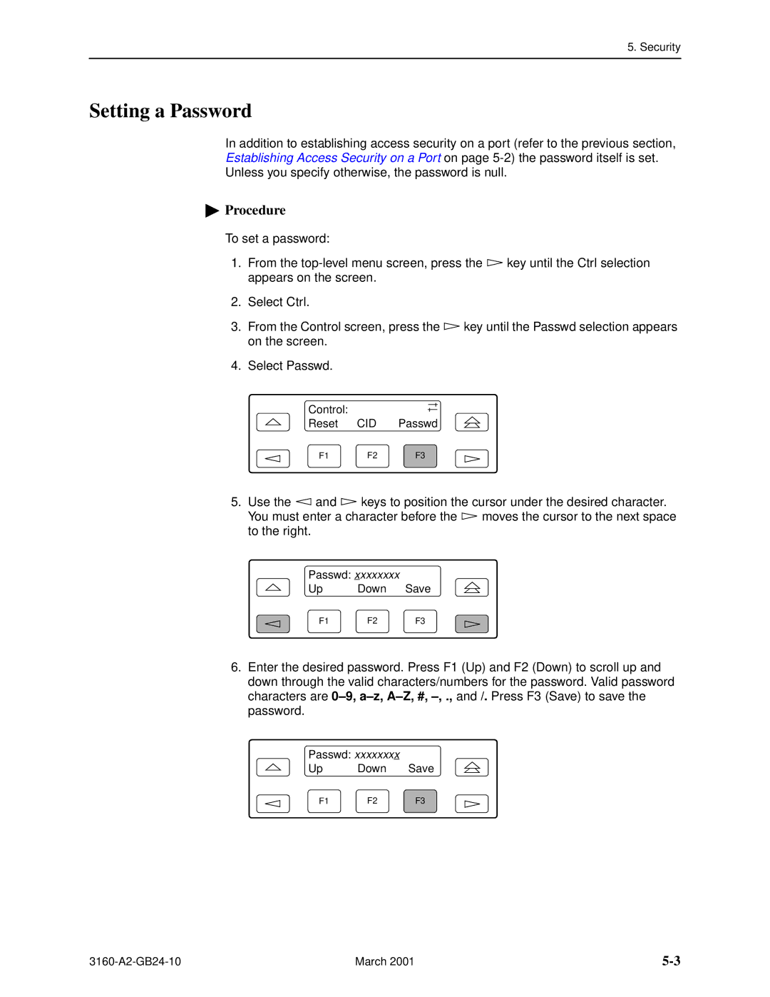 Paradyne and 3165-A4, 3160-A4, 3161 manual Setting a Password 