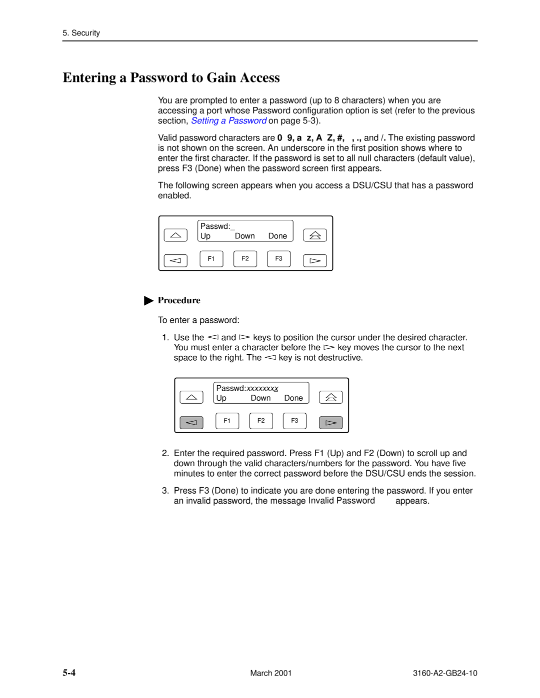 Paradyne 3160-A4, and 3165-A4, 3161 manual Entering a Password to Gain Access 