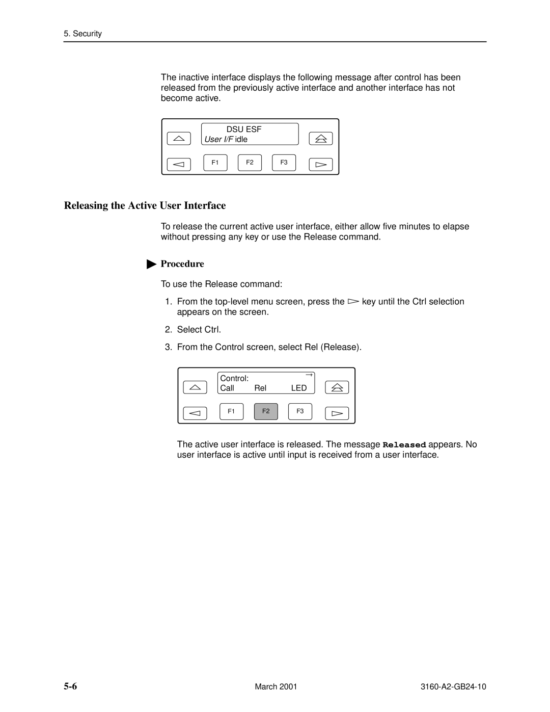 Paradyne and 3165-A4, 3160-A4, 3161 manual Releasing the Active User Interface 