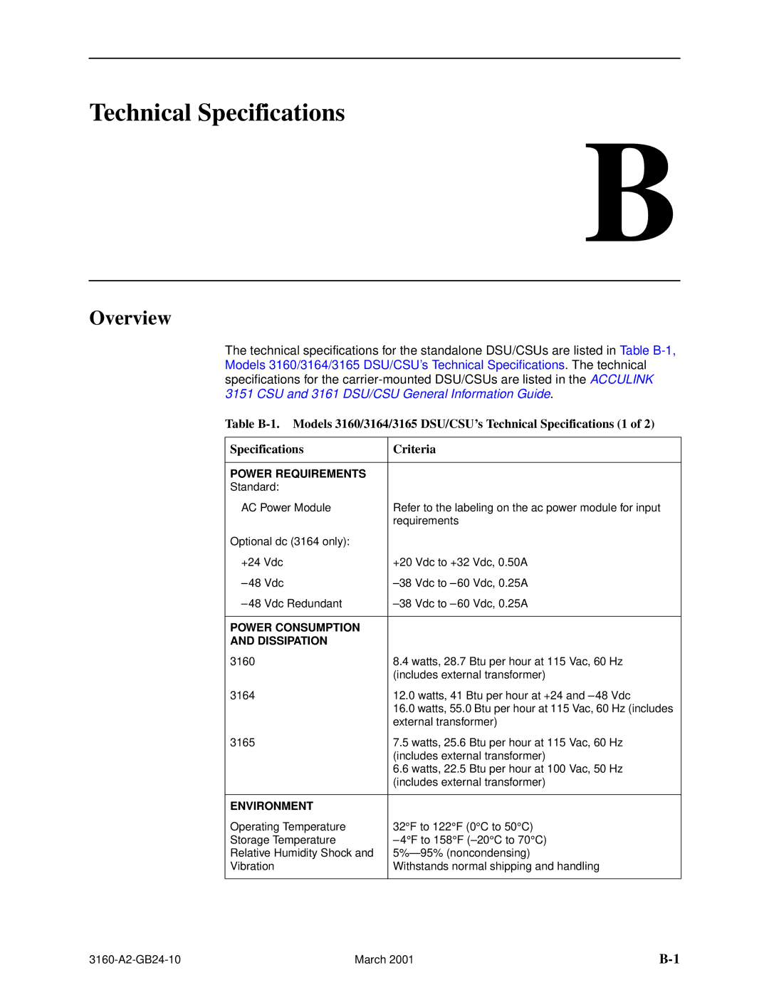 Paradyne and 3165-A4, 3160-A4, 3161 manual Technical Specifications, Power Requirements 