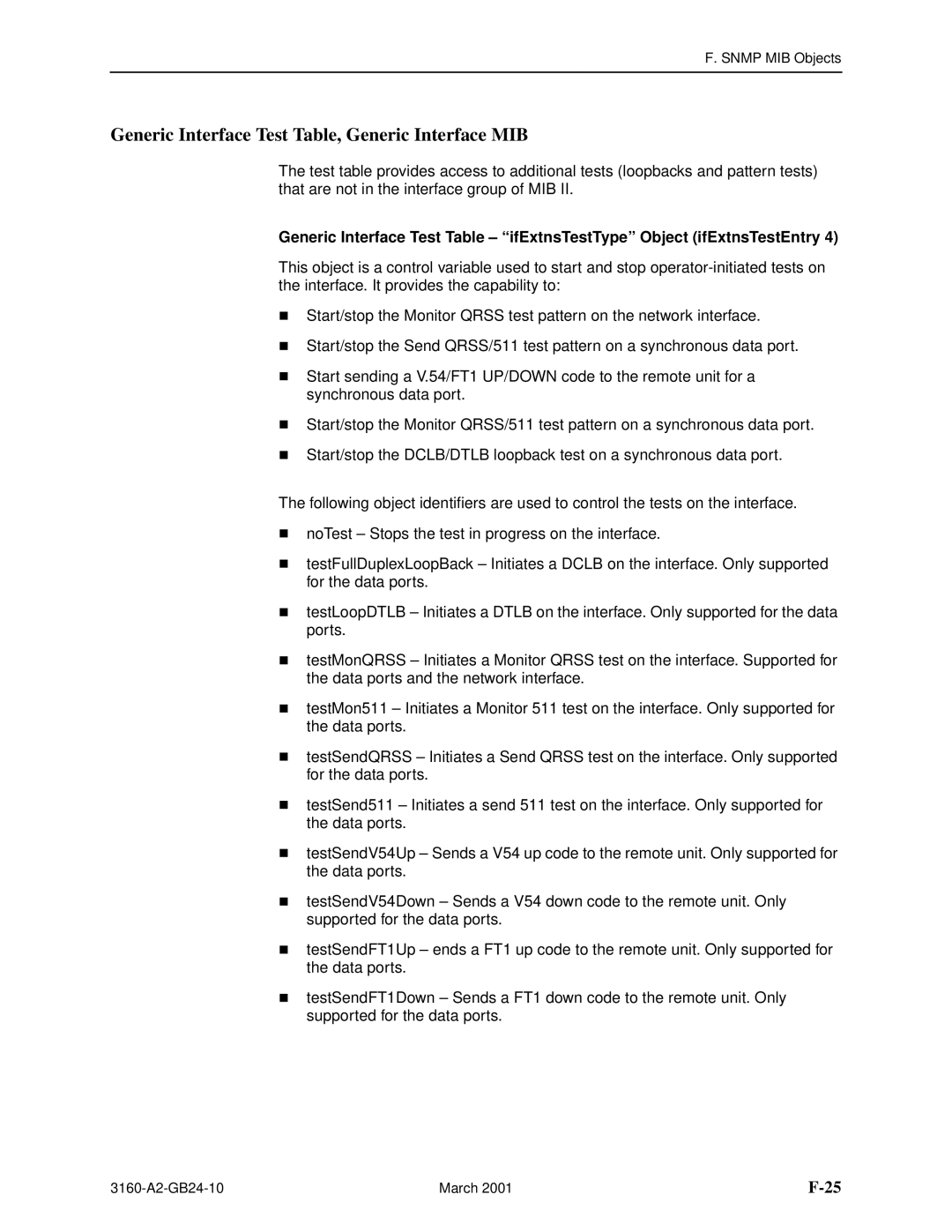 Paradyne 3160-A4, and 3165-A4, 3161 manual Generic Interface Test Table, Generic Interface MIB 