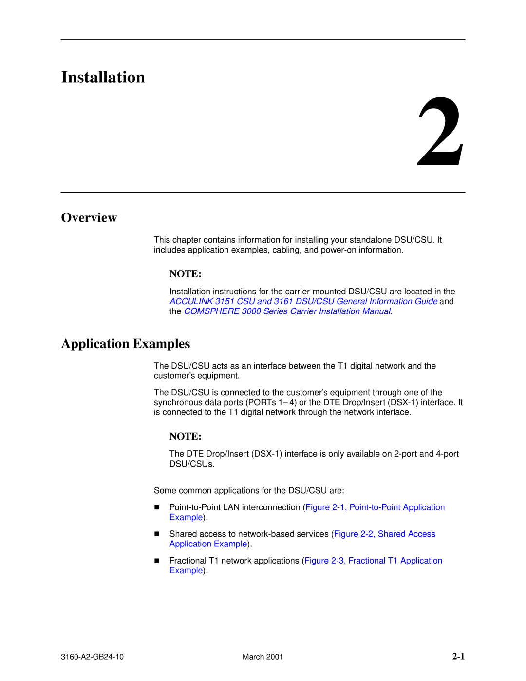 Paradyne and 3165-A4, 3160-A4, 3161 manual Installation, Application Examples 