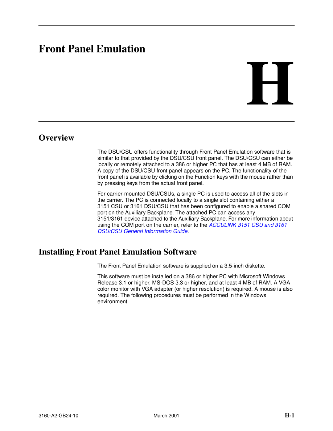 Paradyne 3161, and 3165-A4, 3160-A4 manual Installing Front Panel Emulation Software 