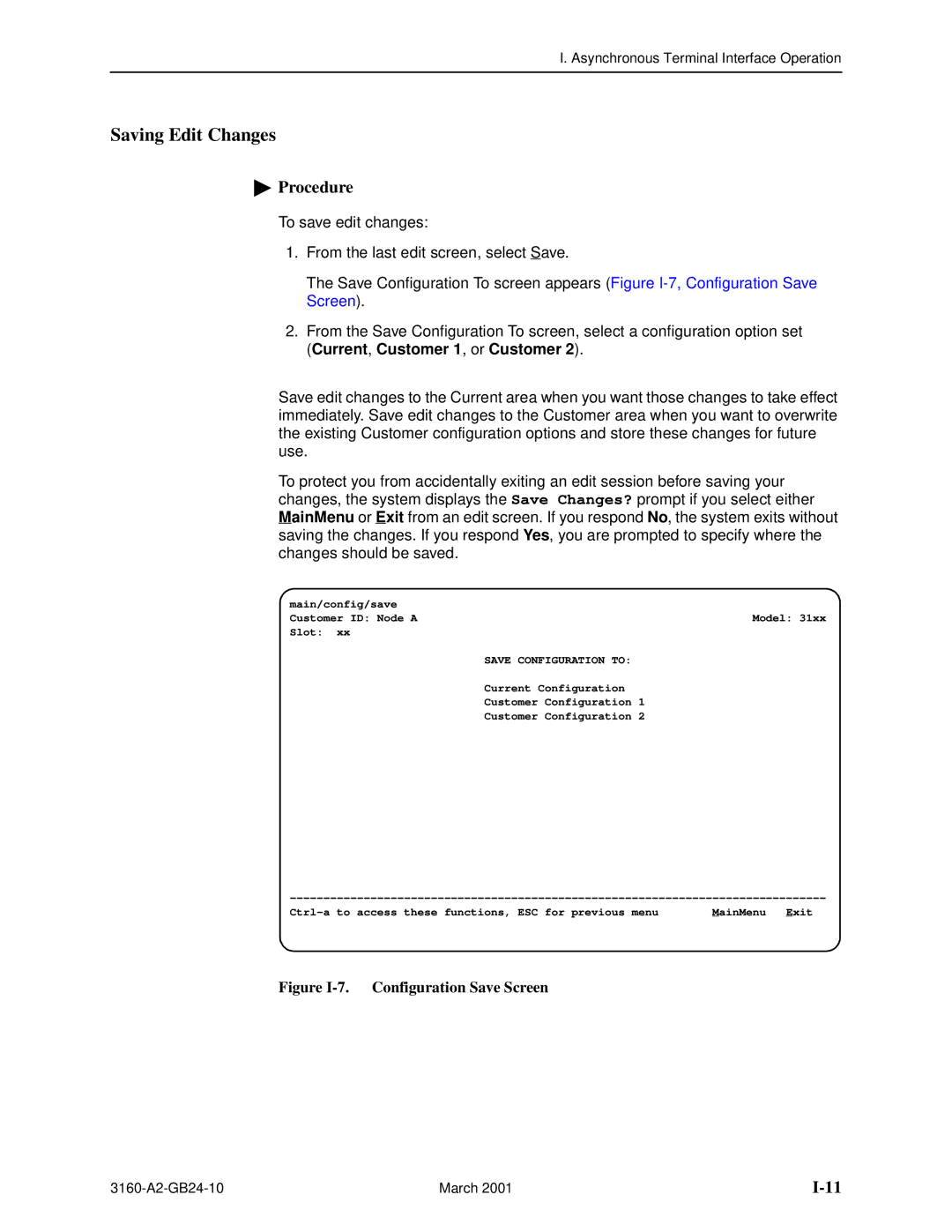 Paradyne 3160-A4, and 3165-A4, 3161 manual Figure I-7. Configuration Save Screen 