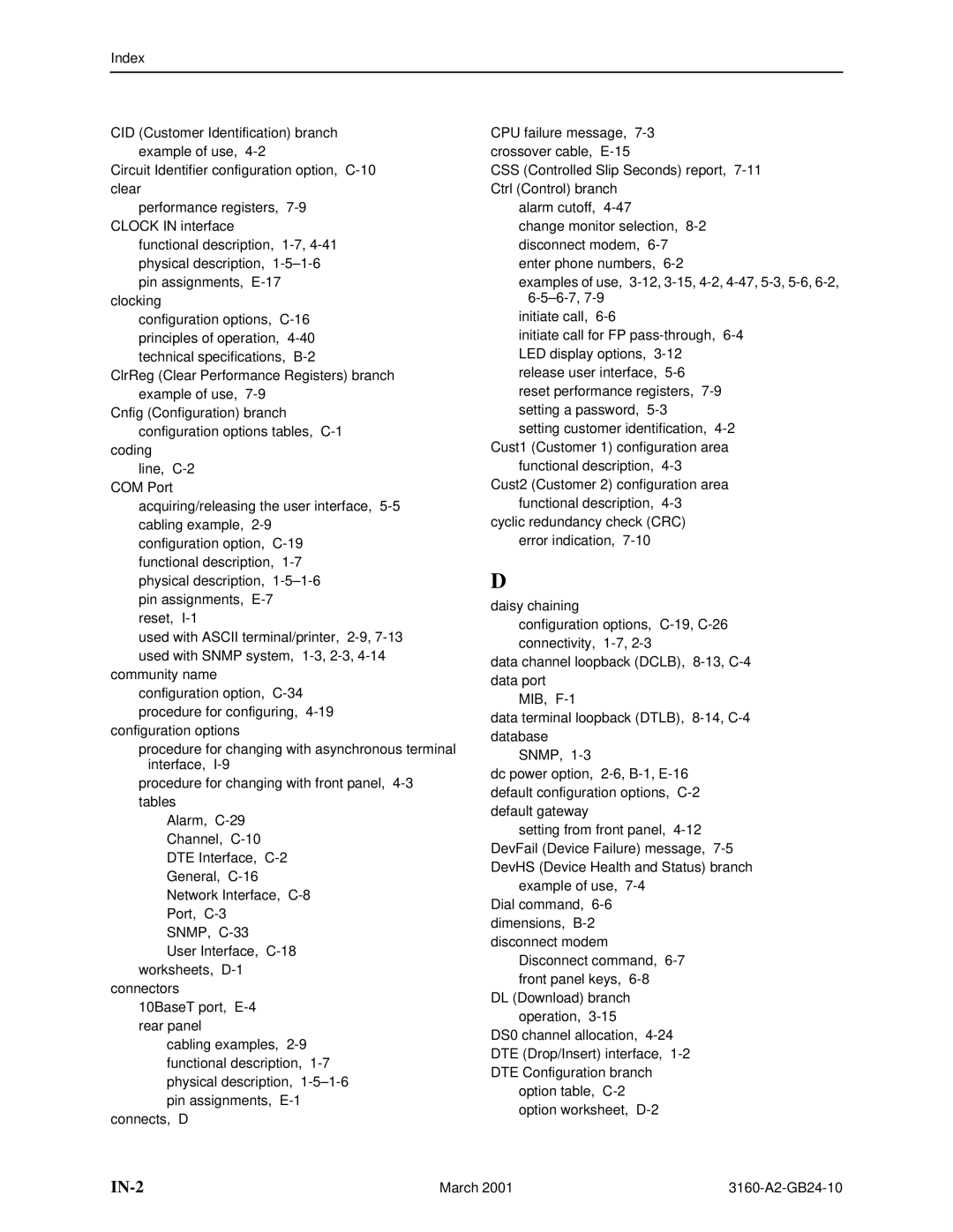 Paradyne and 3165-A4, 3160-A4, 3161 manual IN-2 