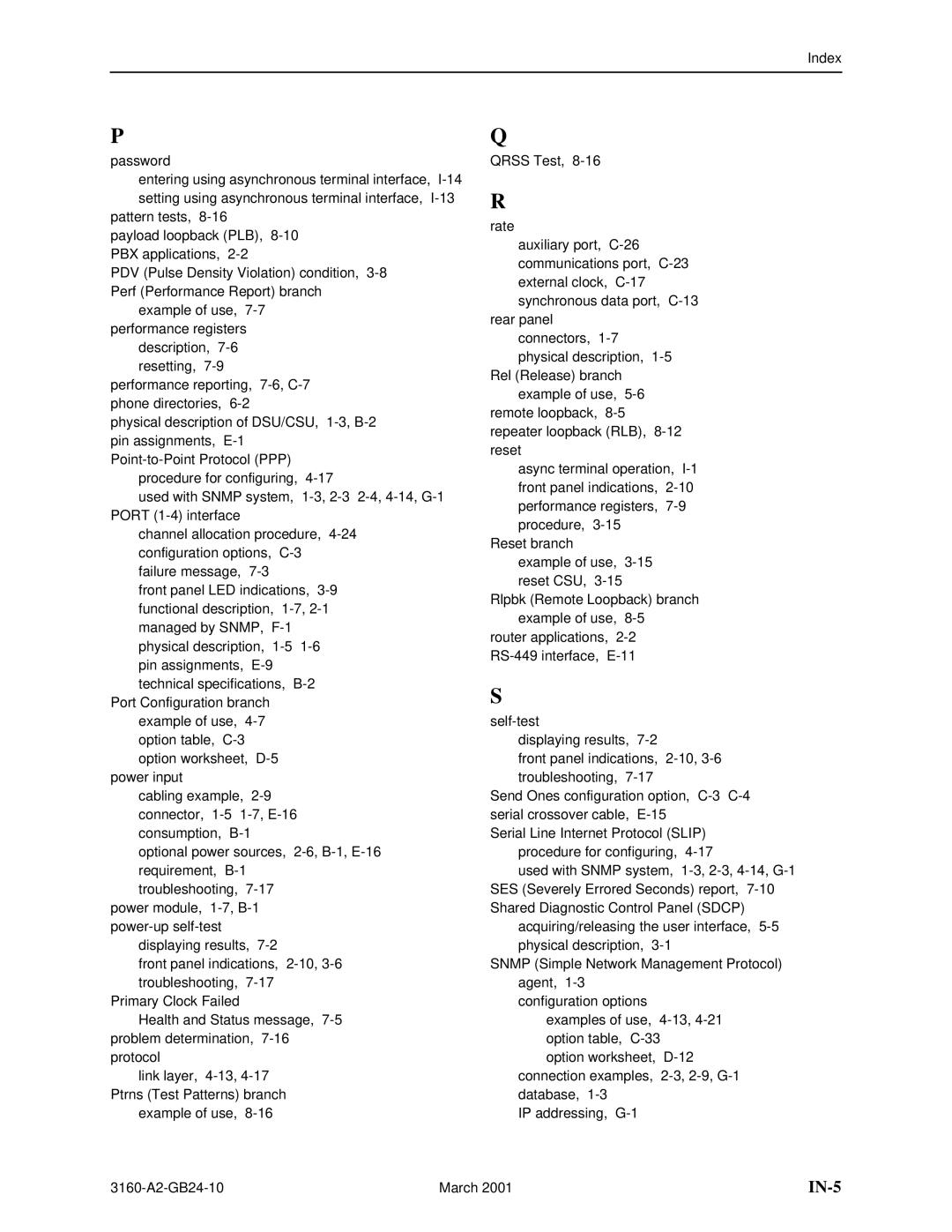 Paradyne and 3165-A4, 3160-A4, 3161 manual IN-5 