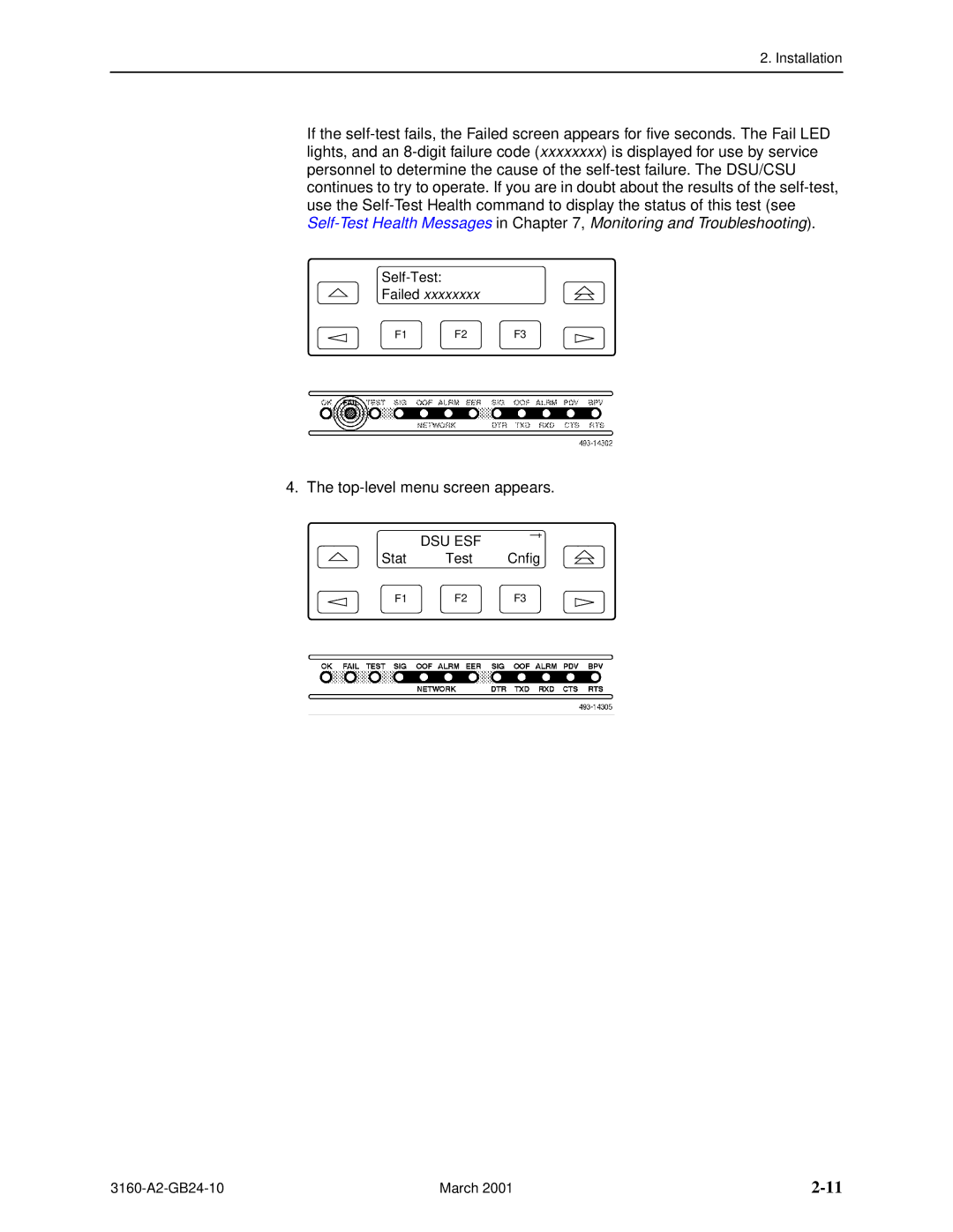 Paradyne 3160-A4, and 3165-A4, 3161 manual Top-level menu screen appears 