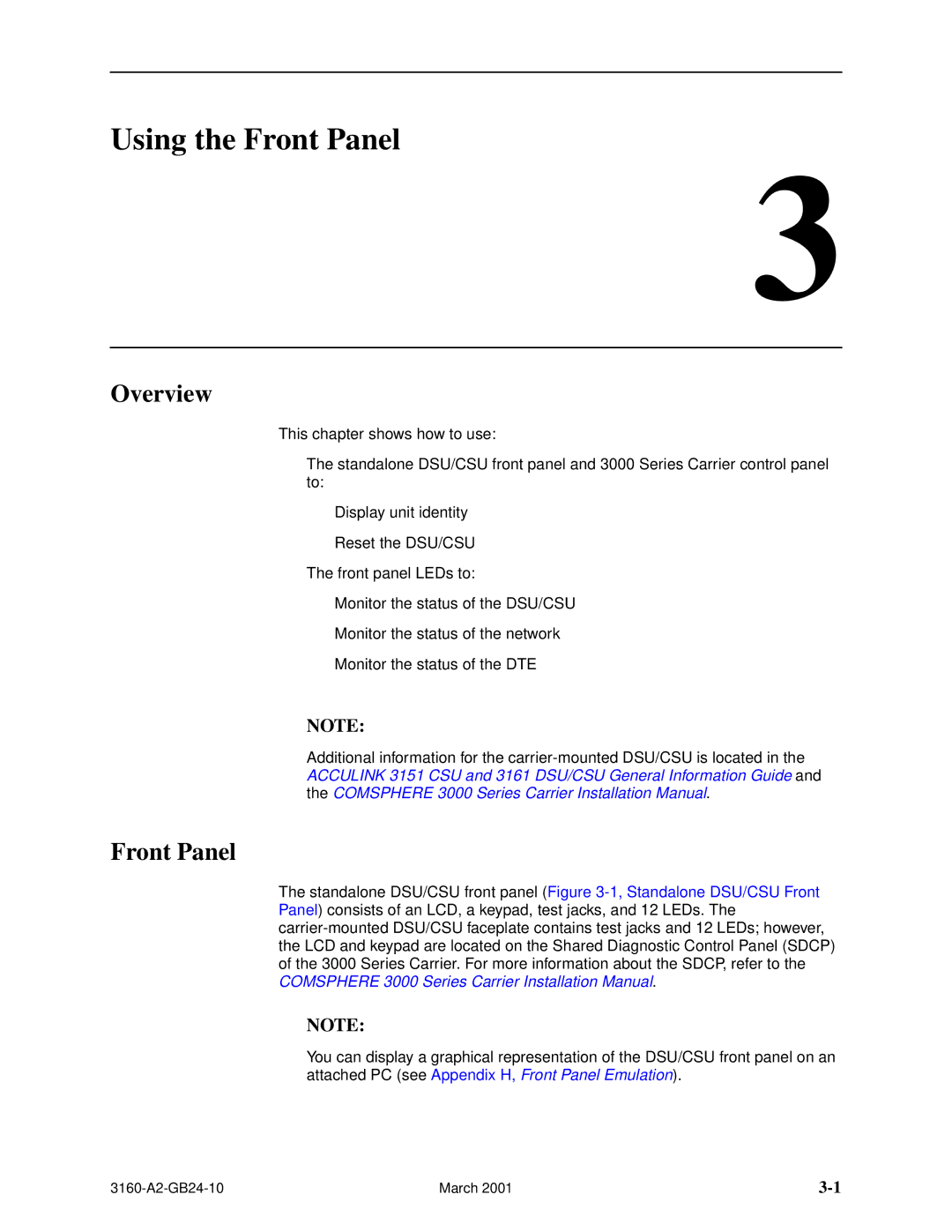 Paradyne and 3165-A4, 3160-A4, 3161 manual Using the Front Panel 