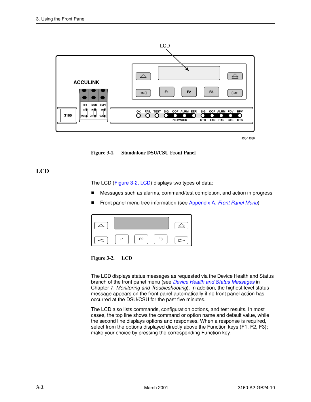 Paradyne 3160-A4, and 3165-A4, 3161 manual Lcd 