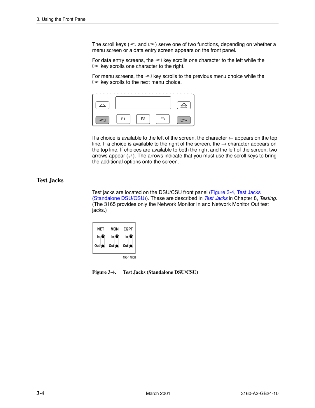 Paradyne and 3165-A4, 3160-A4, 3161 manual Test Jacks Standalone DSU/CSU 