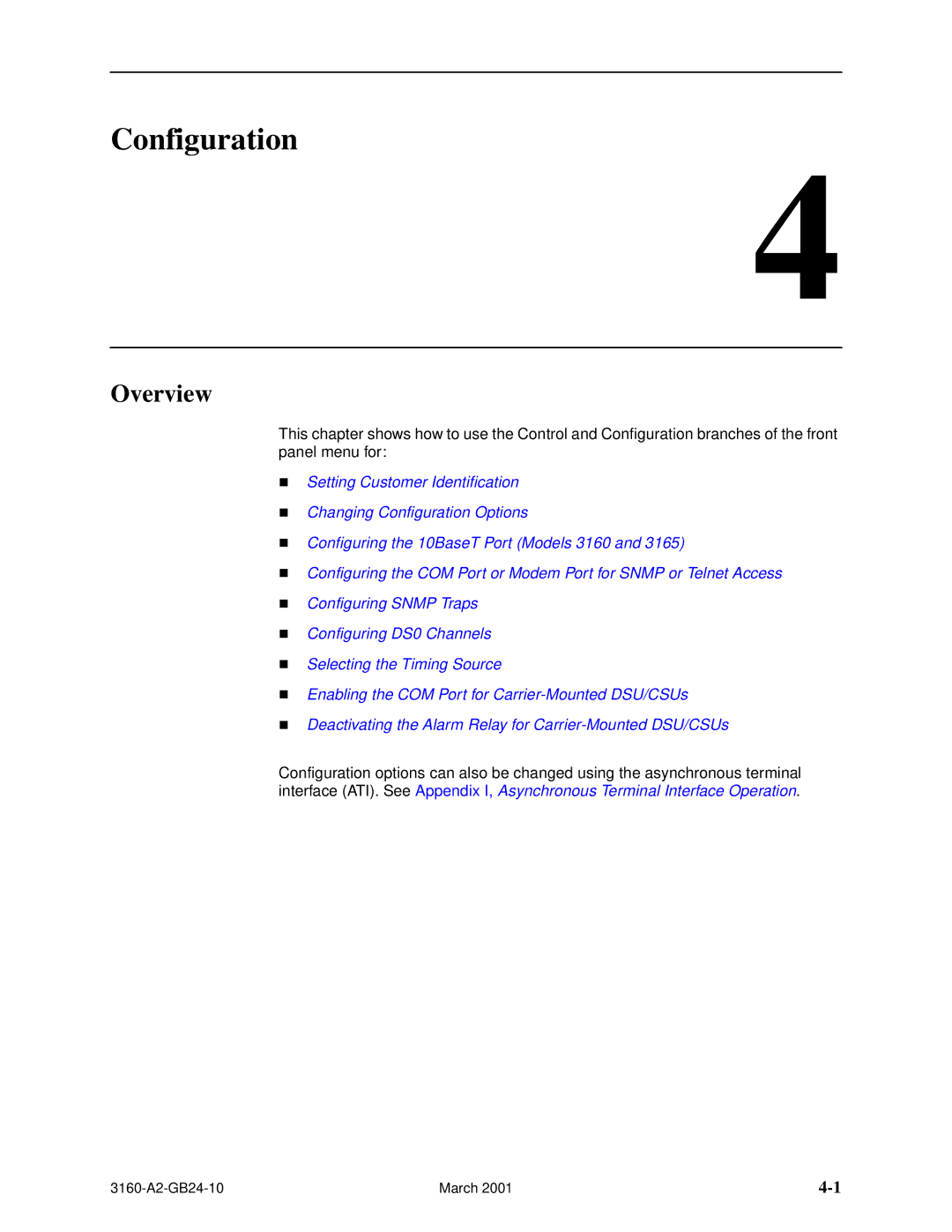 Paradyne 3160-A4, and 3165-A4, 3161 manual Configuration, Overview 