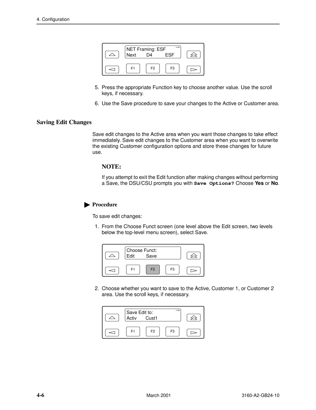 Paradyne and 3165-A4, 3160-A4, 3161 manual Saving Edit Changes 