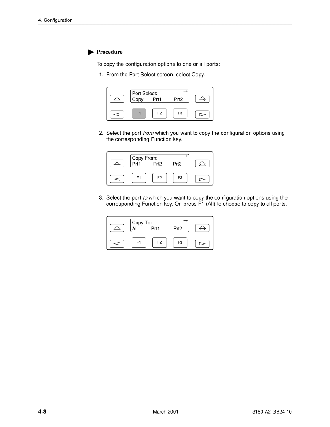 Paradyne 3161, and 3165-A4, 3160-A4 manual Copy From Prt1 Prt2 Prt3 