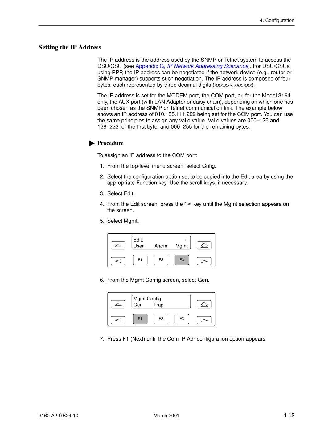 Paradyne and 3165-A4, 3160-A4, 3161 manual Setting the IP Address 