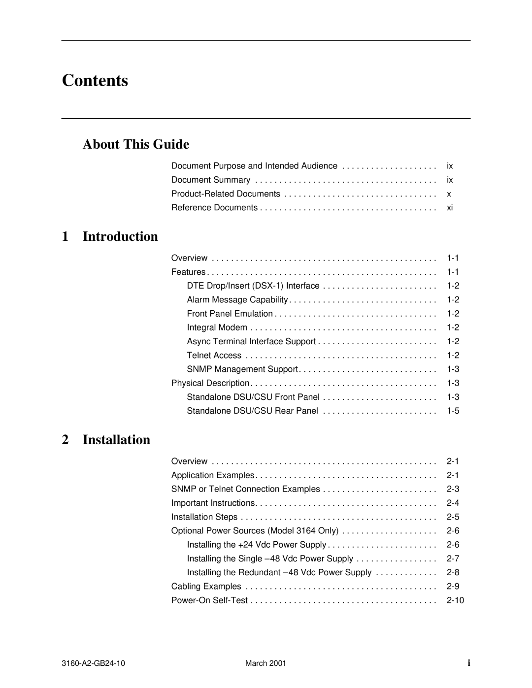 Paradyne 3160-A4, and 3165-A4, 3161 manual Contents 