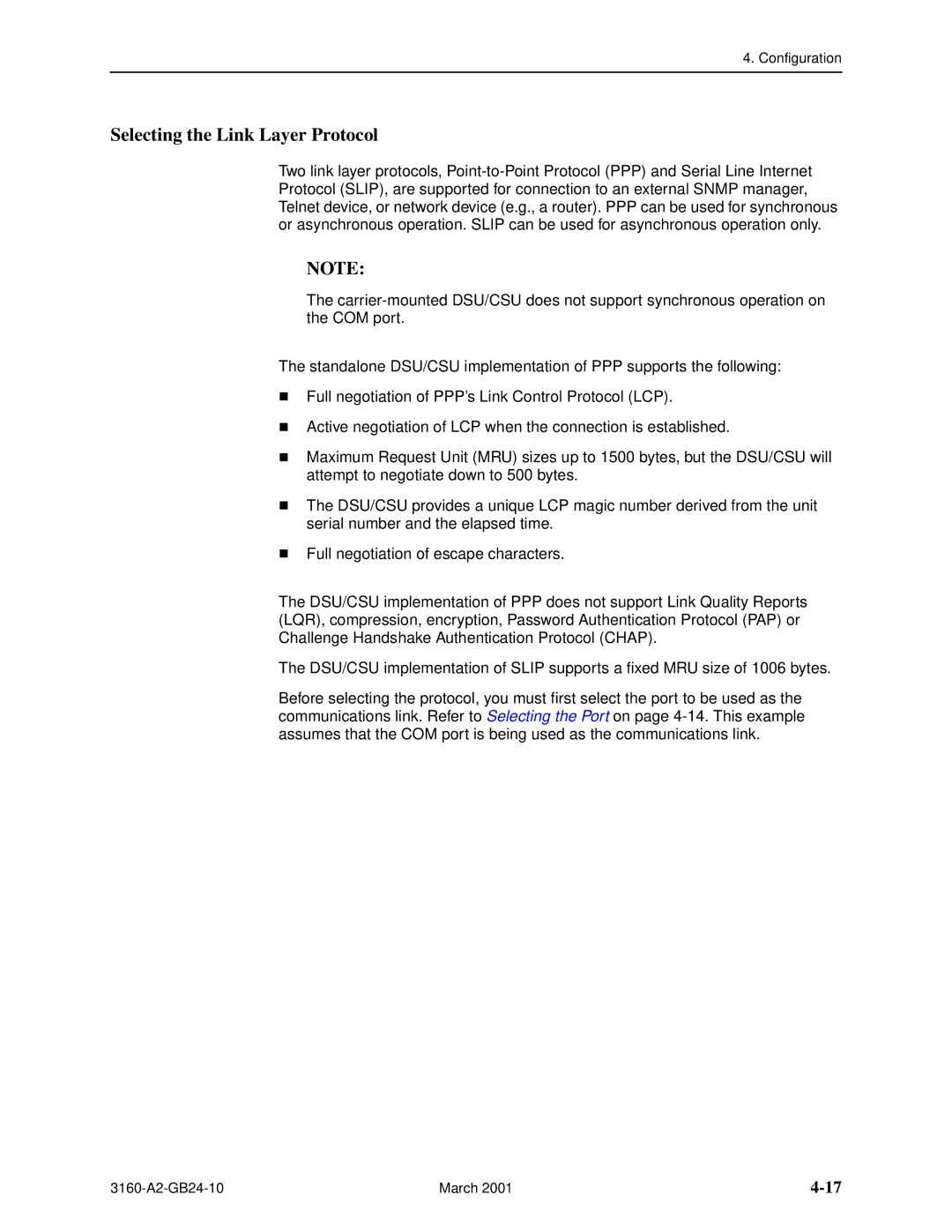 Paradyne 3161, and 3165-A4, 3160-A4 manual Selecting the Link Layer Protocol 