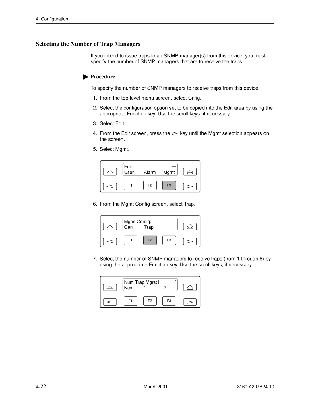 Paradyne 3160-A4, and 3165-A4, 3161 manual Selecting the Number of Trap Managers 