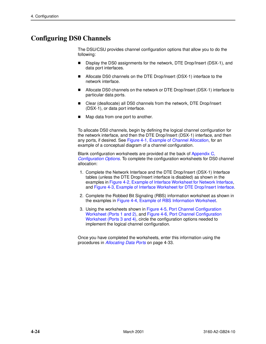 Paradyne and 3165-A4, 3160-A4, 3161 manual Configuring DS0 Channels 