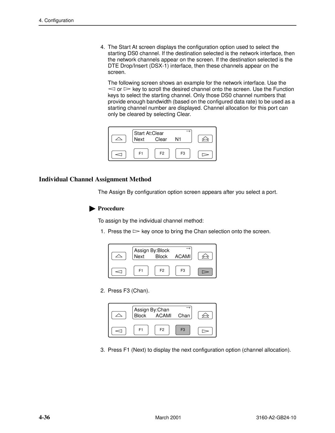 Paradyne and 3165-A4, 3160-A4, 3161 manual Individual Channel Assignment Method 