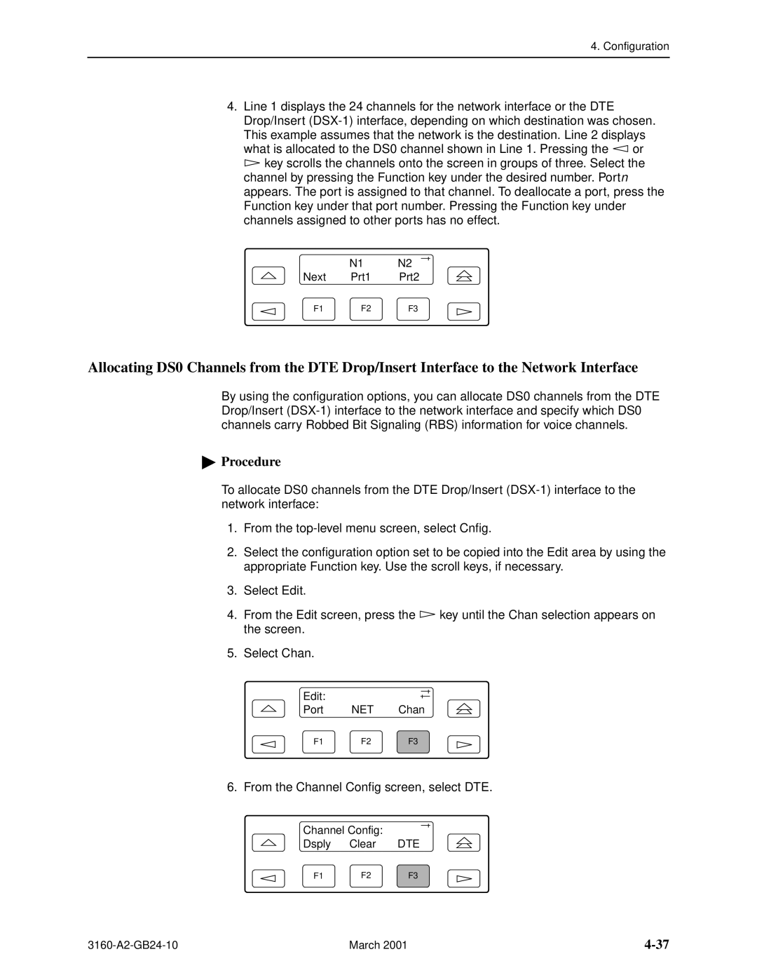 Paradyne 3160-A4, and 3165-A4, 3161 manual From the Channel Config screen, select DTE 