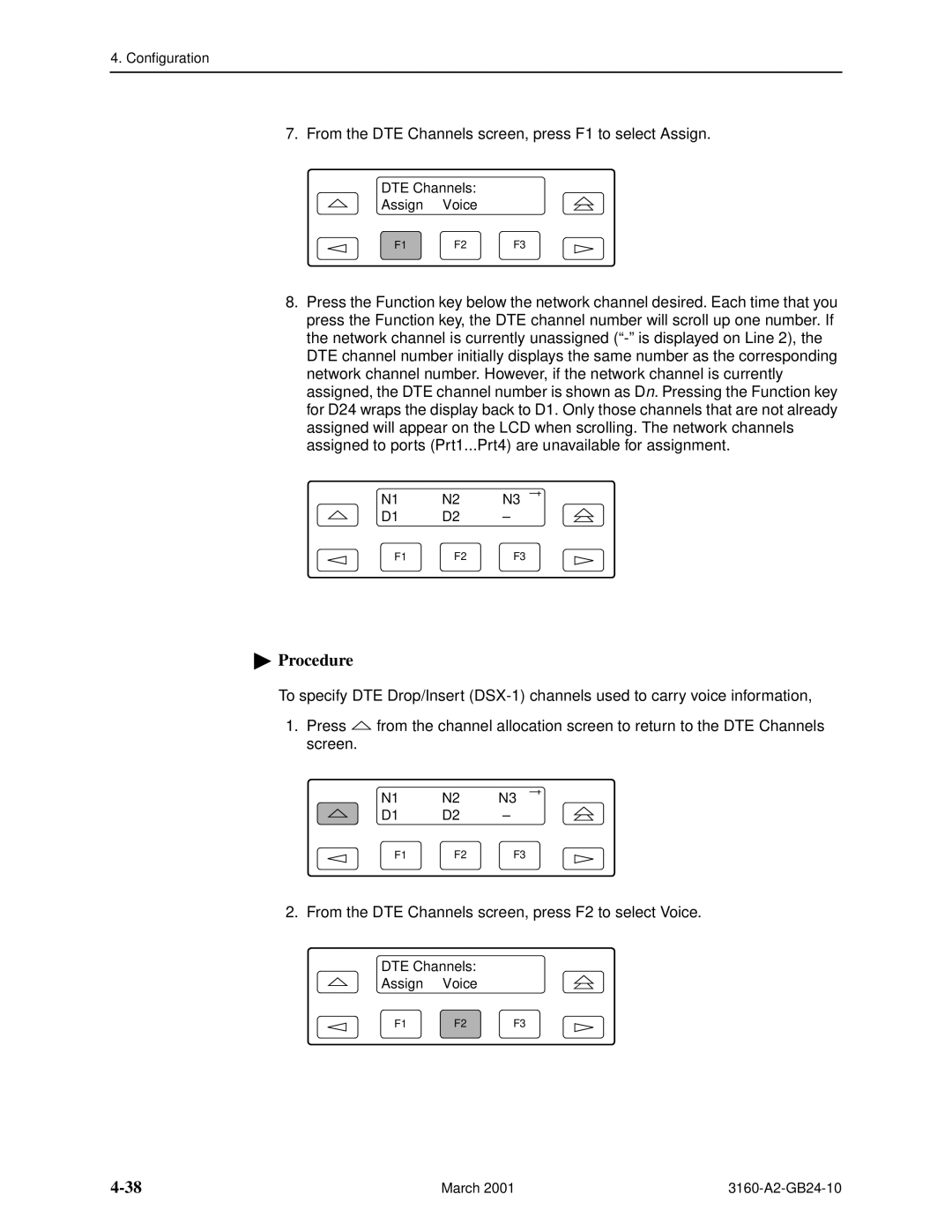 Paradyne 3161, and 3165-A4, 3160-A4 manual From the DTE Channels screen, press F1 to select Assign 