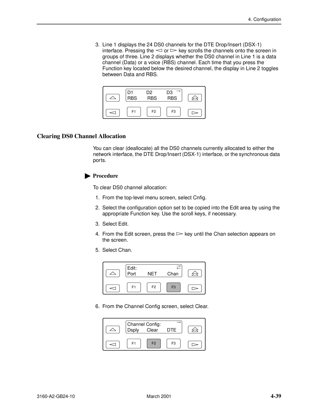 Paradyne and 3165-A4, 3160-A4, 3161 manual Clearing DS0 Channel Allocation 