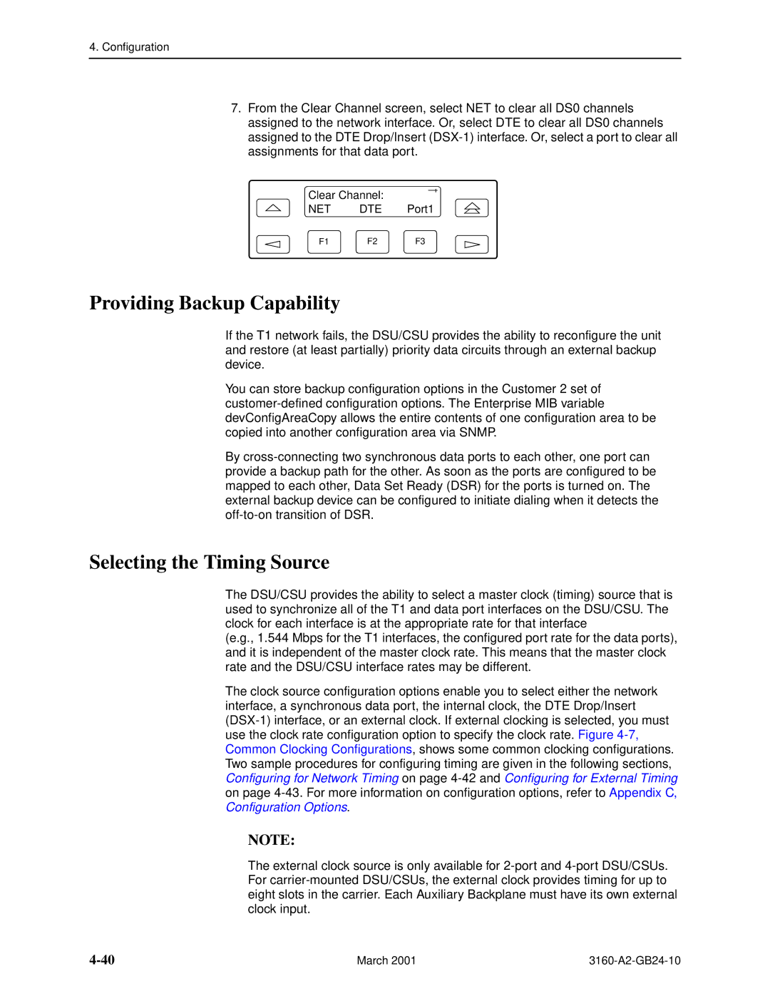 Paradyne 3160-A4, and 3165-A4, 3161 manual Providing Backup Capability, Selecting the Timing Source 