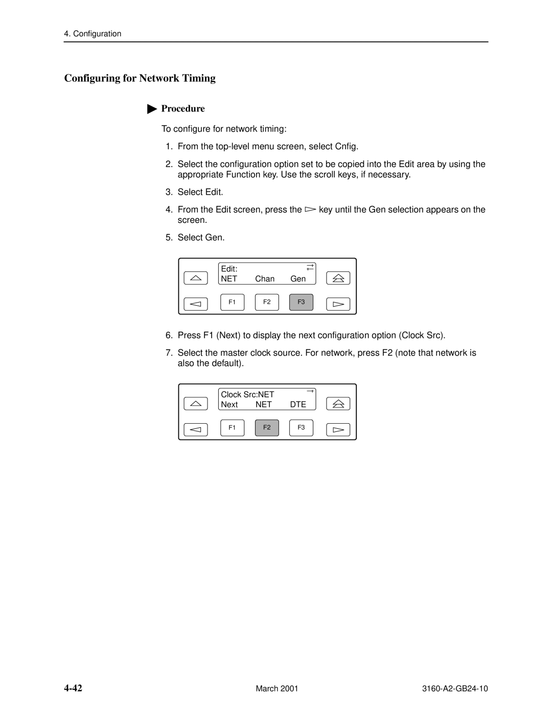 Paradyne and 3165-A4, 3160-A4, 3161 manual Configuring for Network Timing 