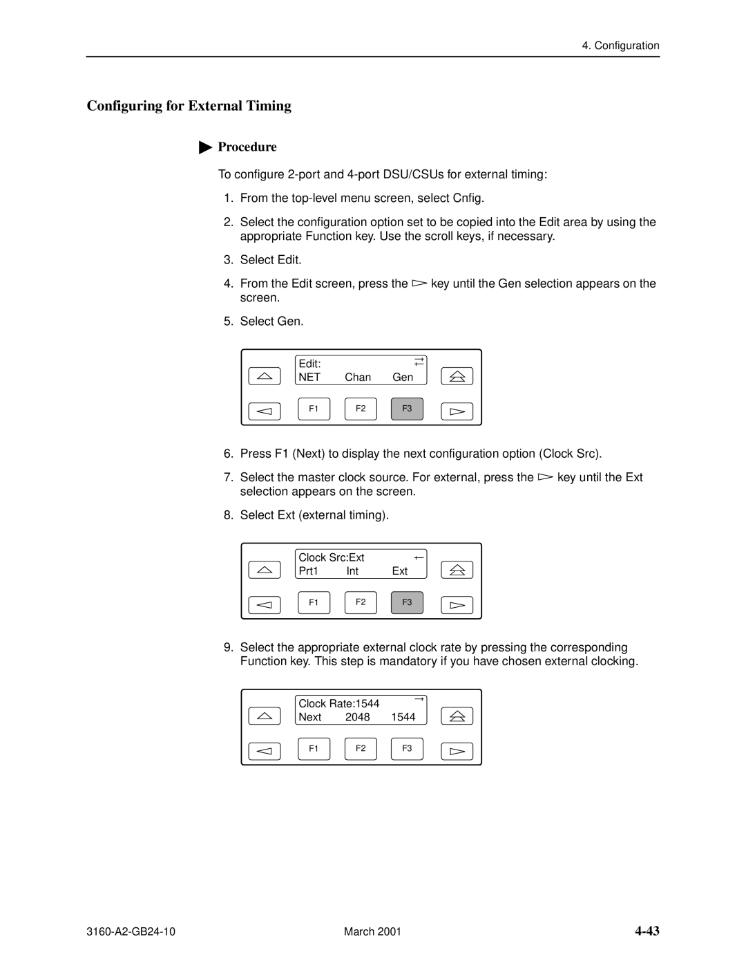 Paradyne 3160-A4, and 3165-A4, 3161 manual Configuring for External Timing 