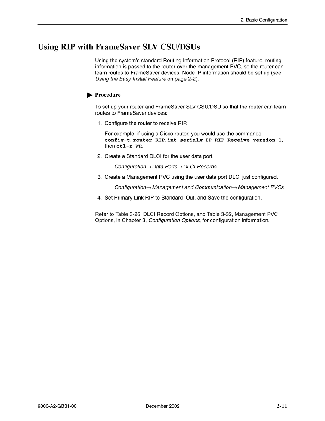 Paradyne 9128 carrier-mount, and 9820-45M Using RIP with FrameSaver SLV CSU/DSUs, Configuration→Data Ports→DLCI Records 