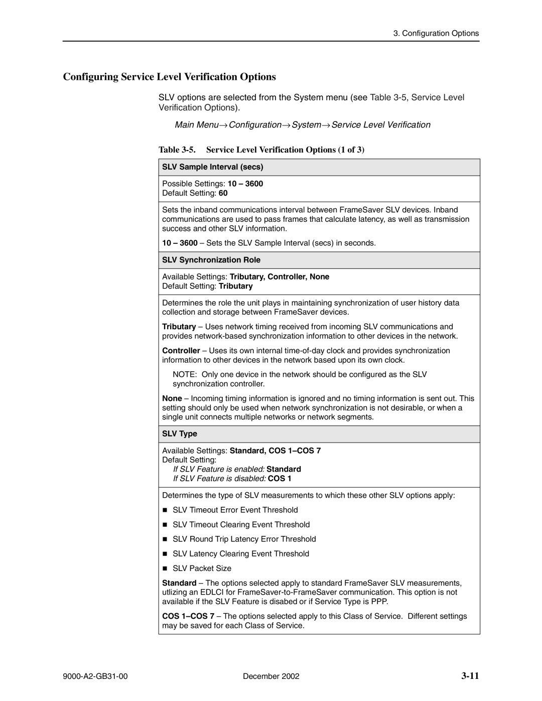 Paradyne 9623 Configuring Service Level Verification Options, Main Menu→ Configuration→System→Service Level Verification 