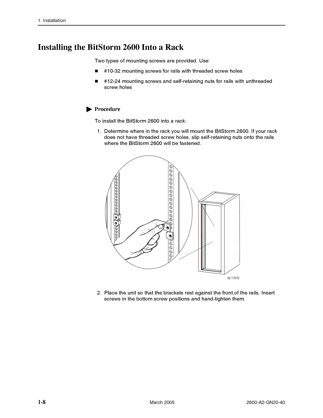 Paradyne manual Installing the BitStorm 2600 Into a Rack 