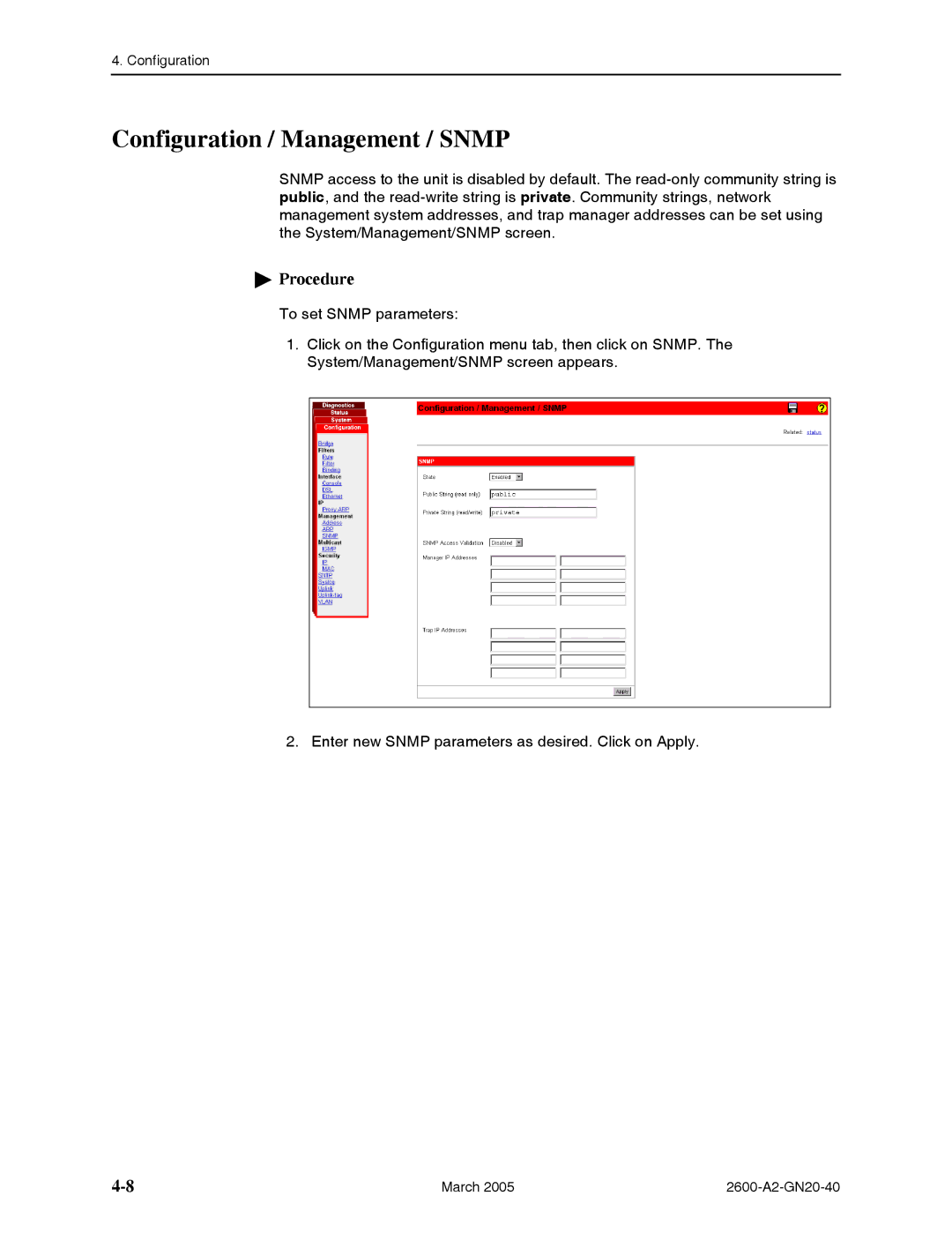 Paradyne BitStorm 2600 manual Configuration / Management / Snmp 