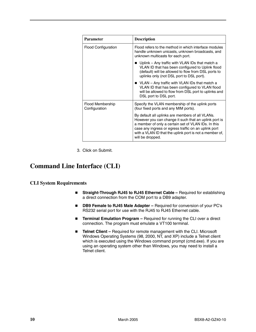 Paradyne BSX8000-5, Broadband Services Switch installation instructions Command Line Interface CLI, CLI System Requirements 