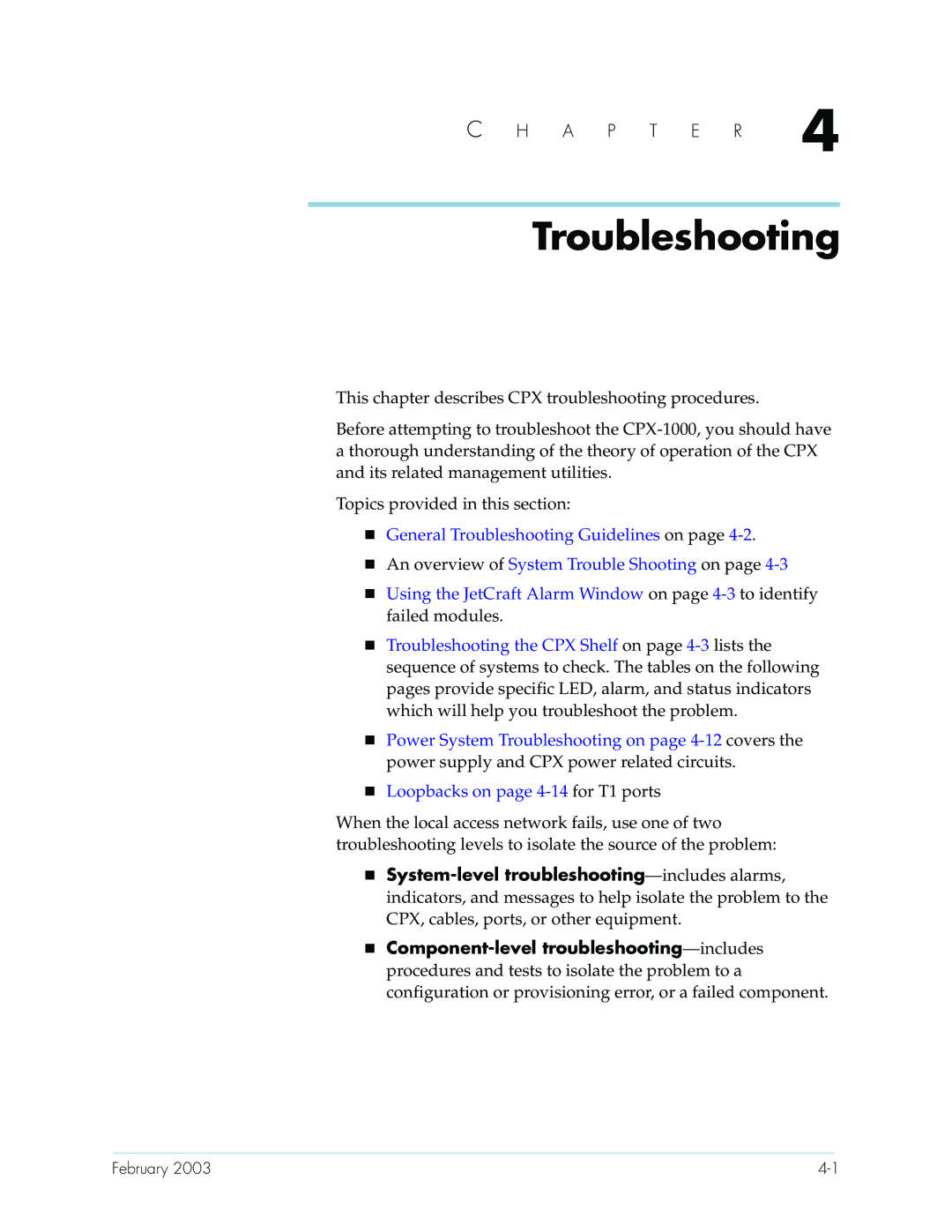 Paradyne CPX-1000 manual Troubleshooting, Failed modules, System-level troubleshooting-includes alarms 