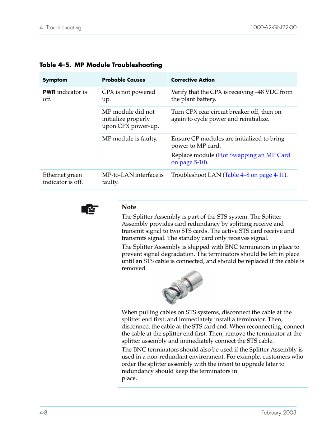 Paradyne CPX-1000 manual MP Module Troubleshooting, Ethernet green MP-to-LAN interface is 