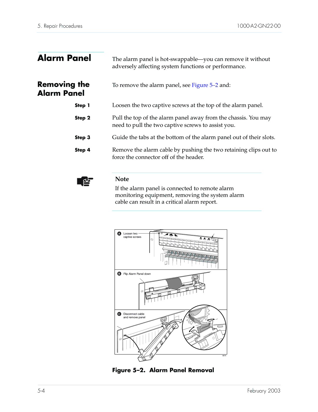 Paradyne CPX-1000 manual Removing the Alarm Panel 