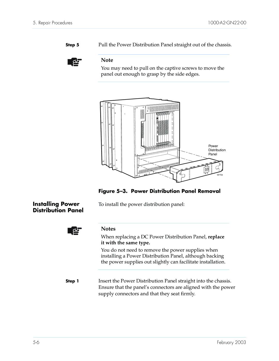 Paradyne CPX-1000 manual To install the power distribution panel, When replacing a DC Power Distribution Panel, replace 