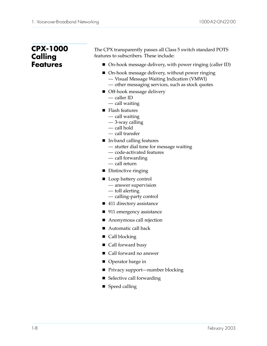 Paradyne manual CPX-1000 Calling Features 