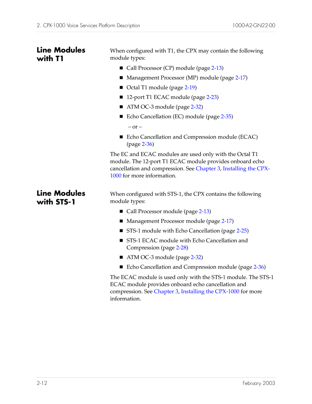 Paradyne CPX-1000 manual Line Modules with T1 Line Modules with STS-1 