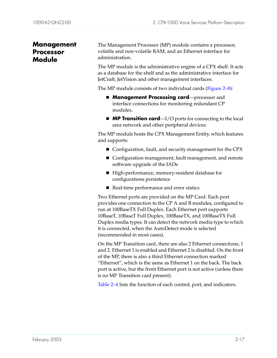 Paradyne CPX-1000 manual Management Processor Module 