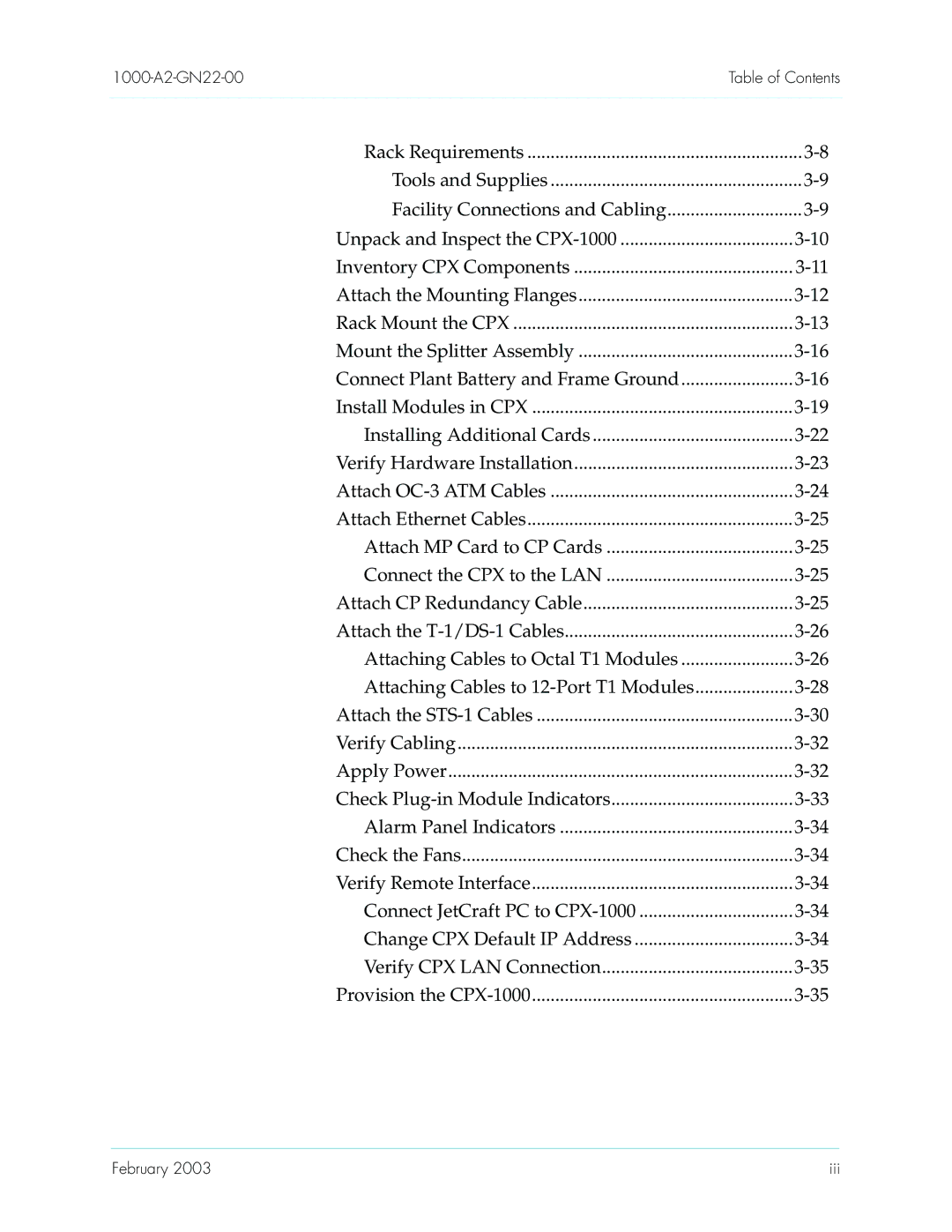 Paradyne CPX-1000 manual 1000-A2-GN22-00Table of Contents 