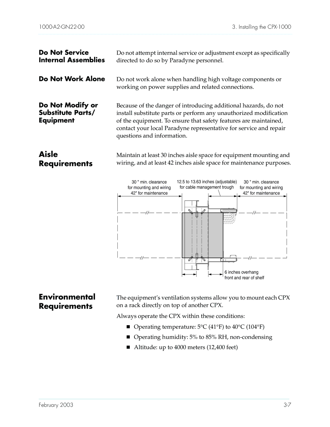 Paradyne CPX-1000 manual Aisle Requirements, Environmental Requirements 